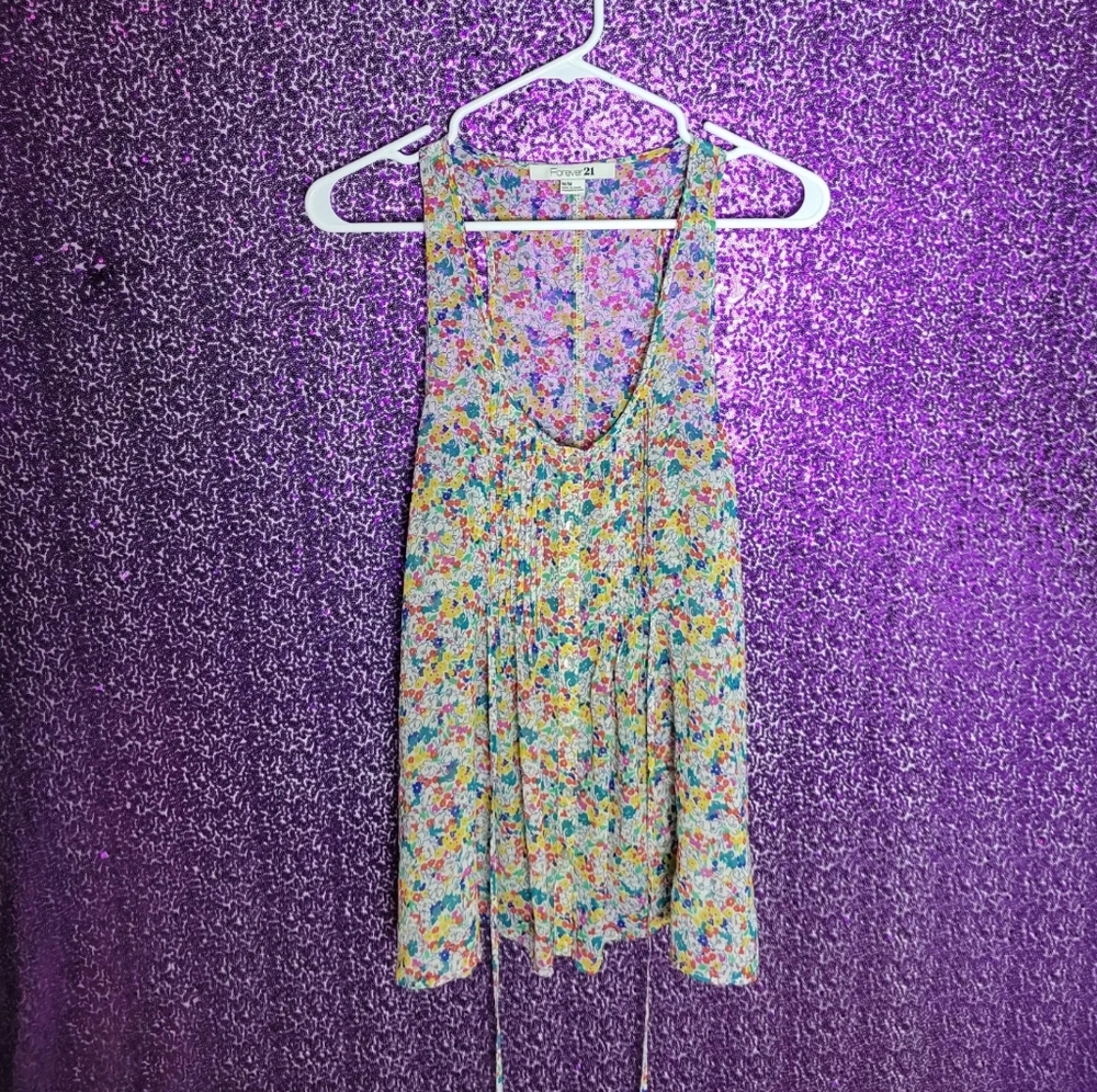 Floral loose fighting sheer racer bank tank top just adjustable waist